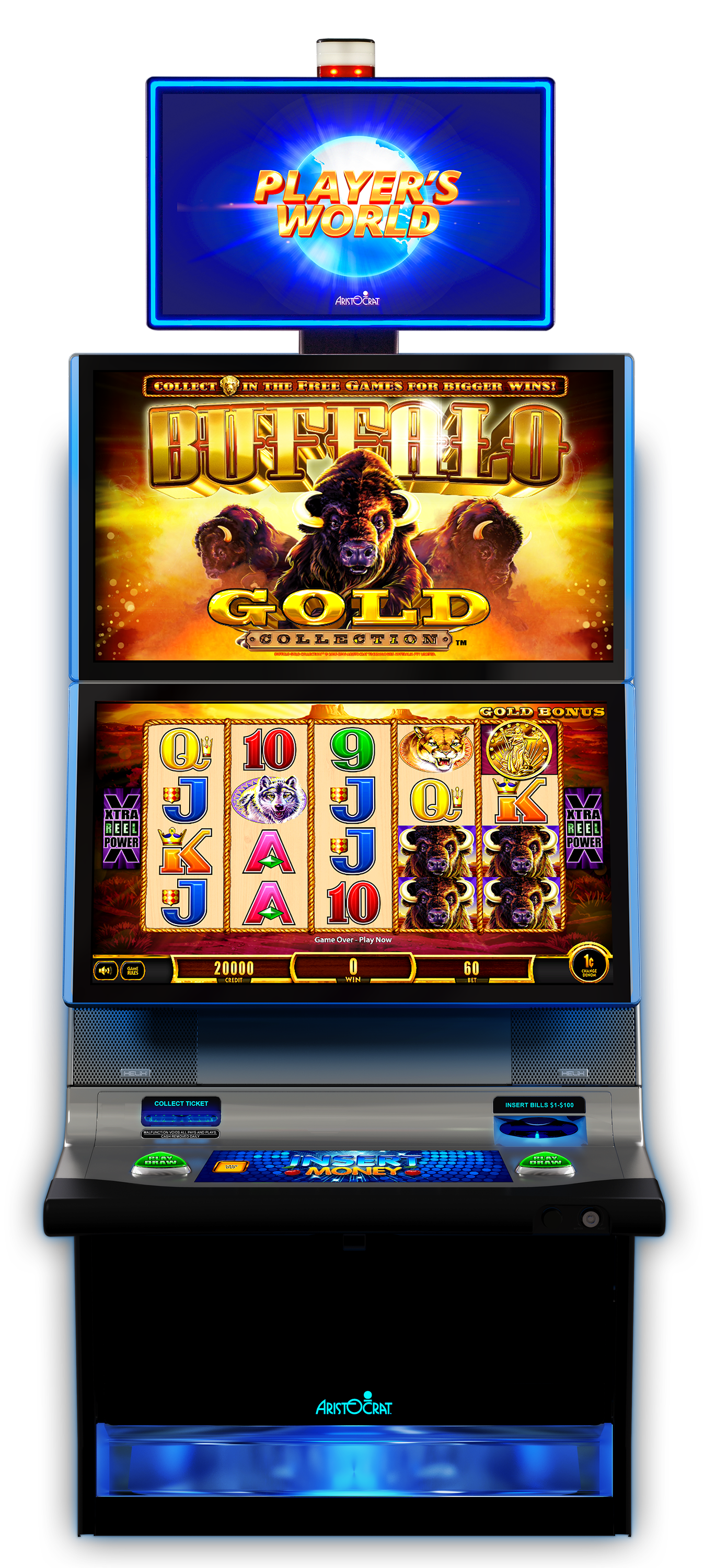 A slot machine with the word " gold " on it.