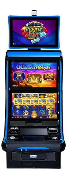 A slot machine with the ocean magic logo on it.