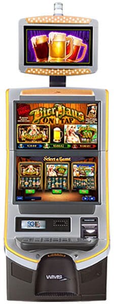 A slot machine with three different games.